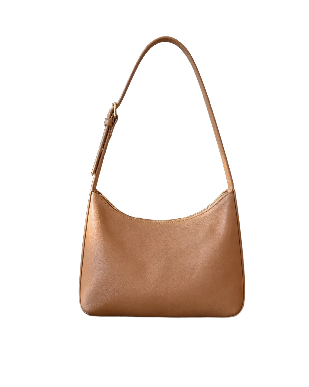Transparent: Brown leather handbag on a café table