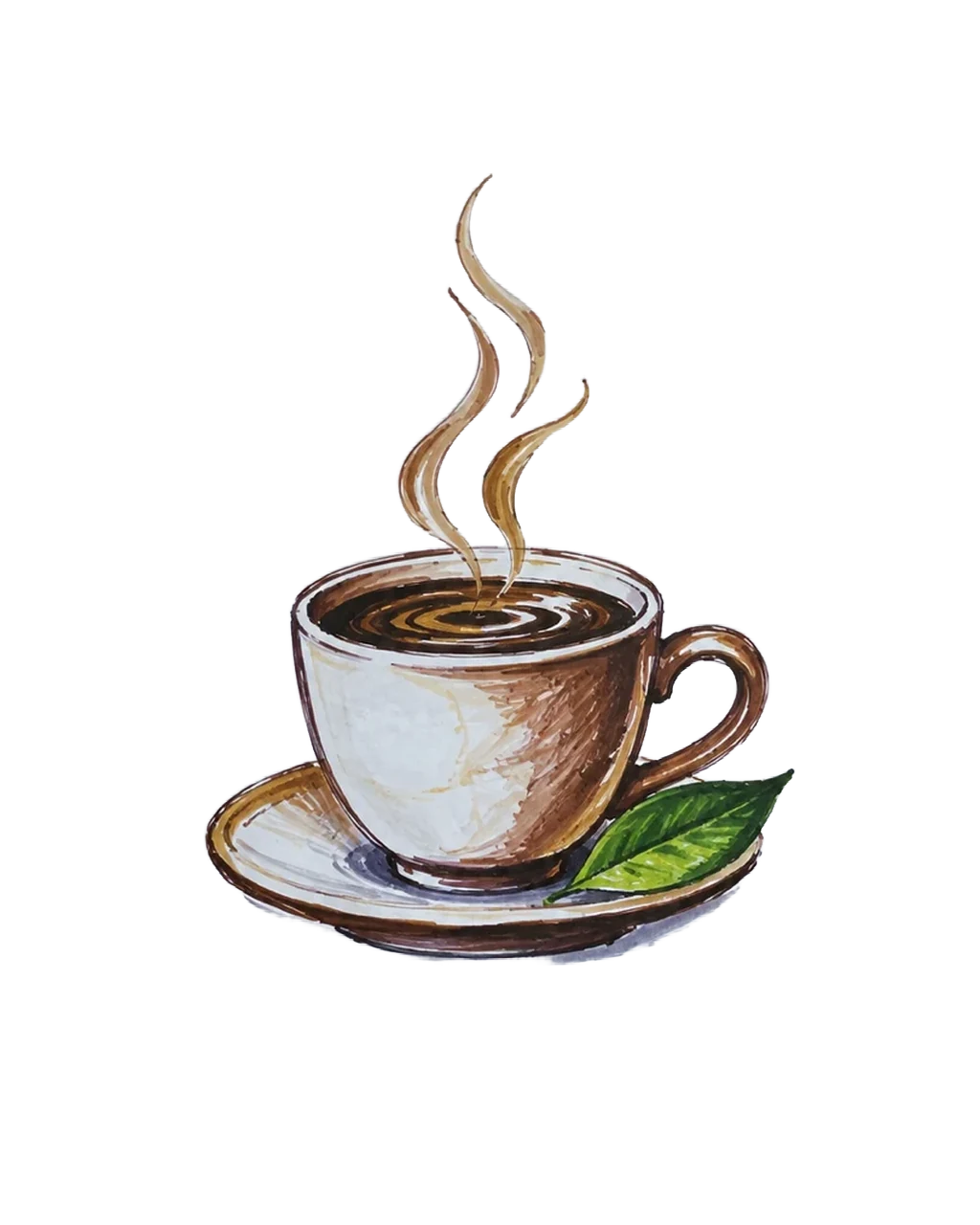 Transparent: Hand-drawn coffee cup logo on a sheet of paper