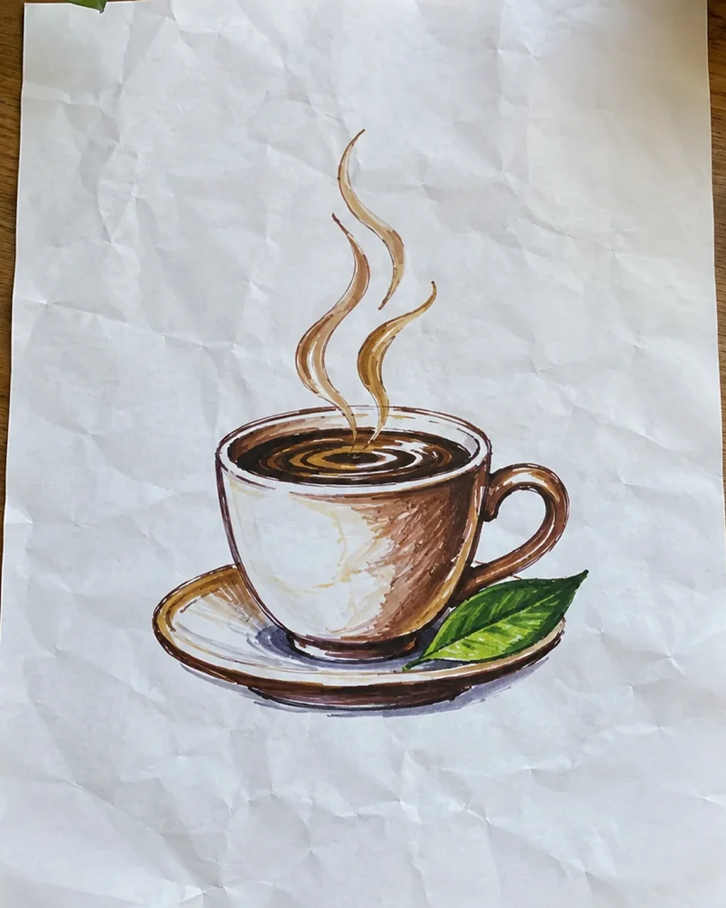 Original: Hand-drawn coffee cup logo on a sheet of paper